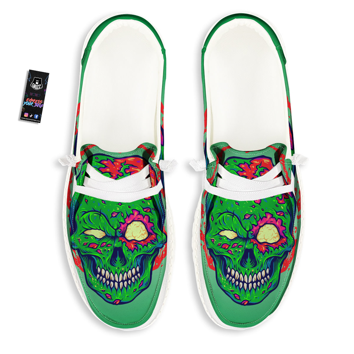 Zombie Halloween Skull Print White Loafers-grizzshop