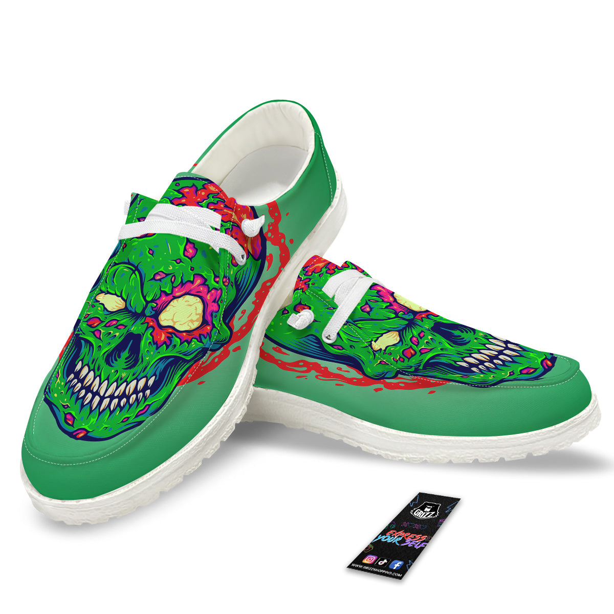 Zombie Halloween Skull Print White Loafers-grizzshop