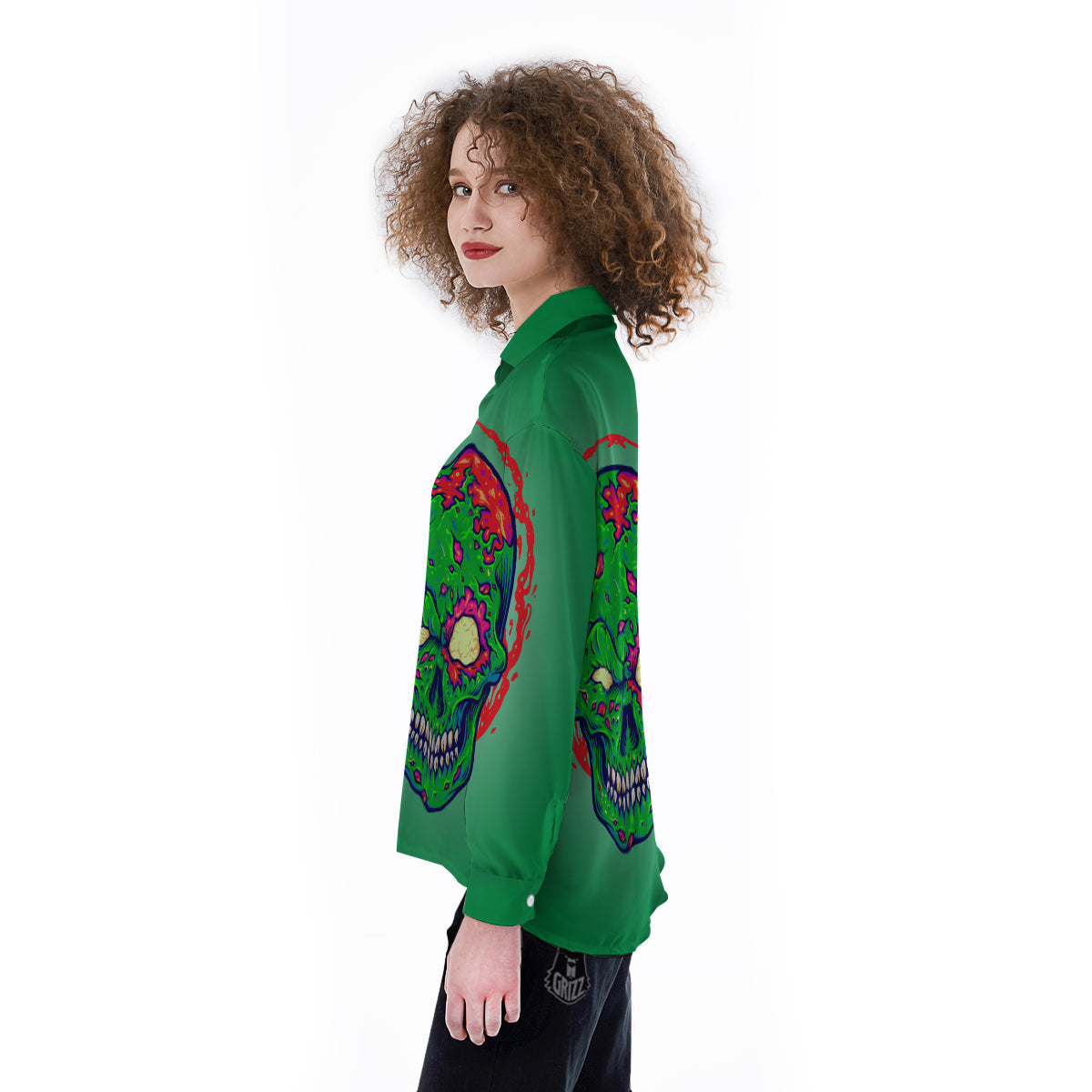 Zombie Halloween Skull Print Women's Long Sleeve Shirts-grizzshop