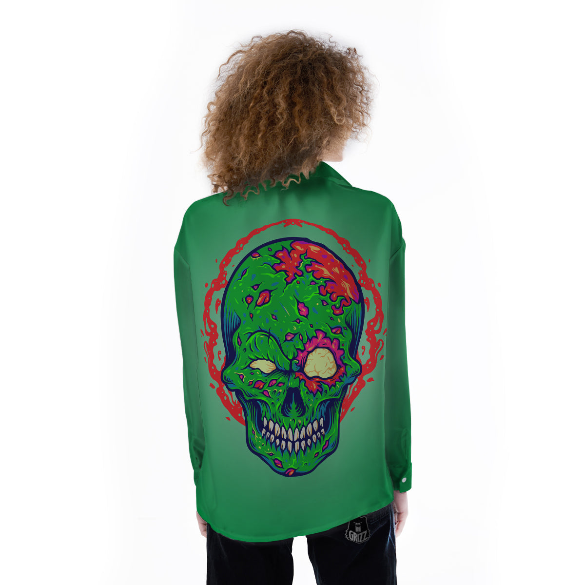 Zombie Halloween Skull Print Women's Long Sleeve Shirts-grizzshop