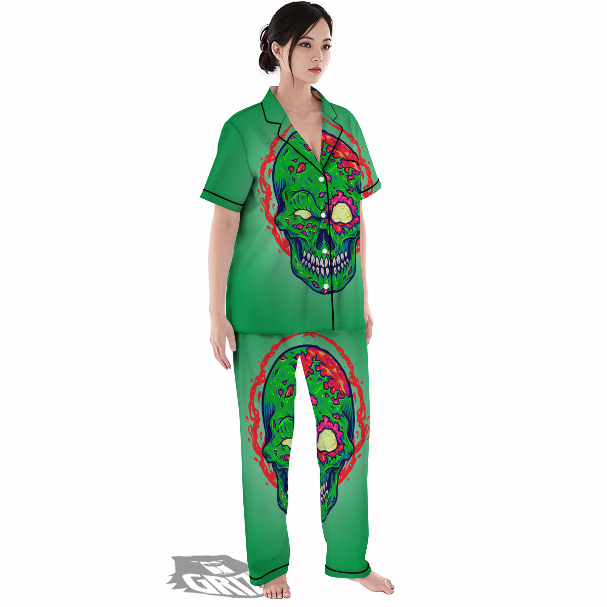 Zombie Halloween Skull Print Women's Pajamas Set-grizzshop