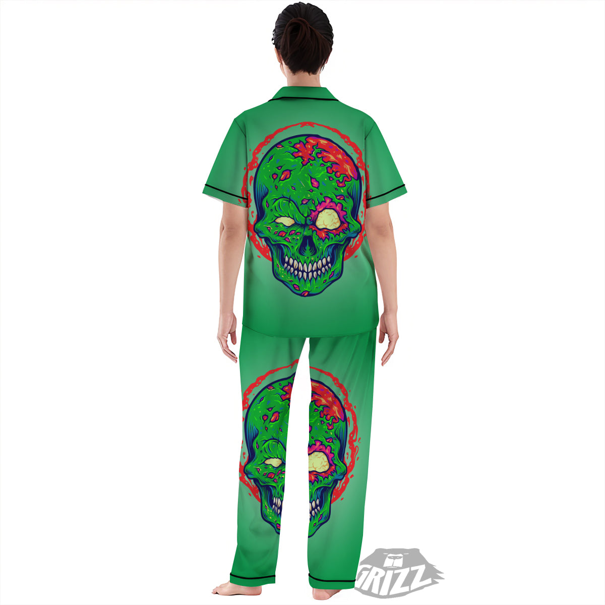 Zombie Halloween Skull Print Women's Pajamas Set-grizzshop