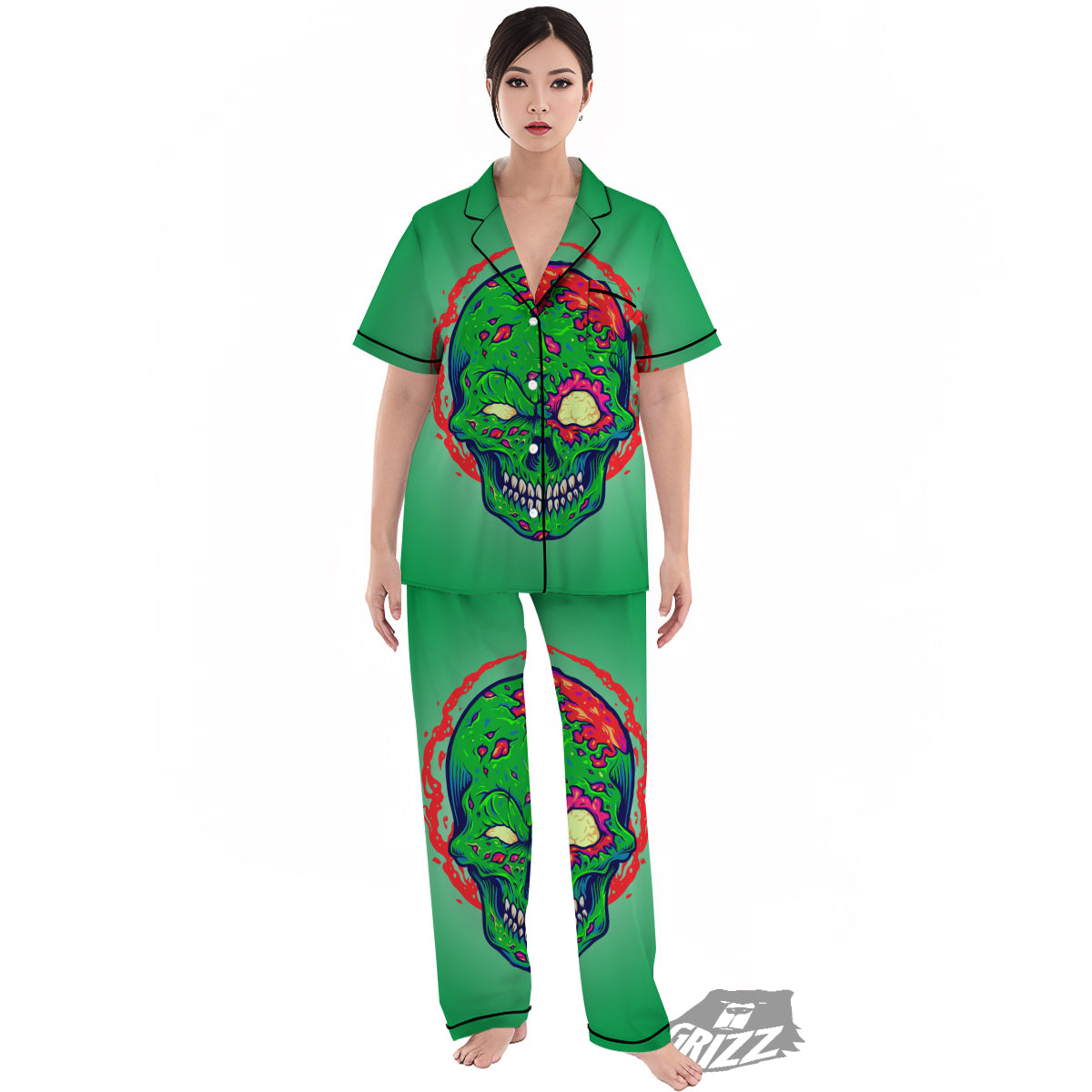 Zombie Halloween Skull Print Women's Pajamas Set-grizzshop