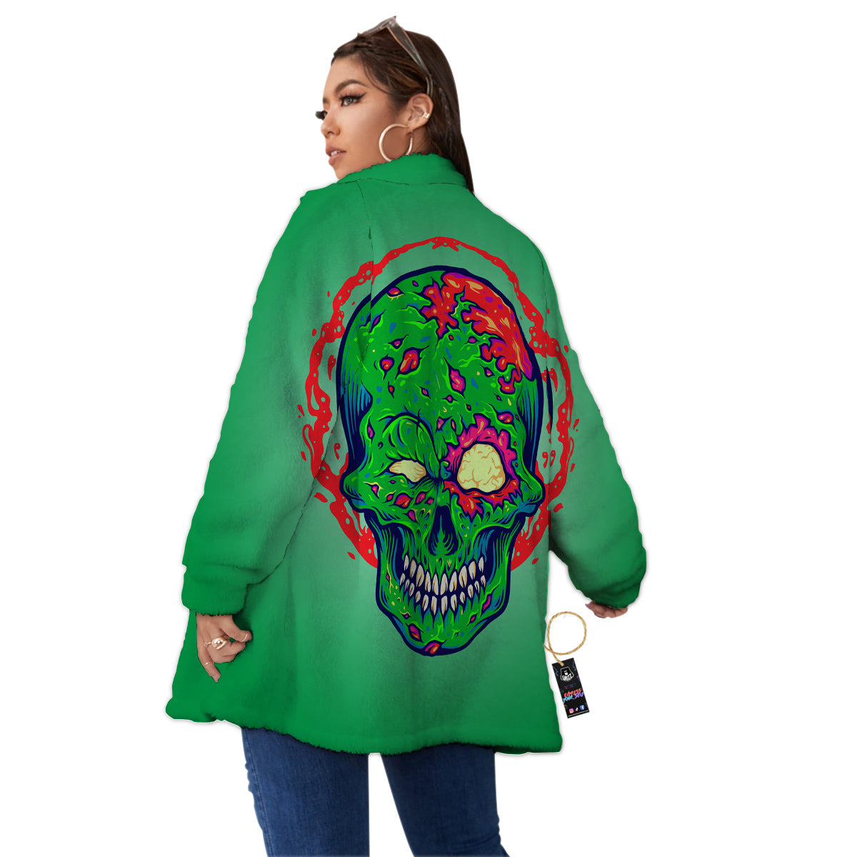 Zombie Halloween Skull Print Women's Sherpa Jacket-grizzshop
