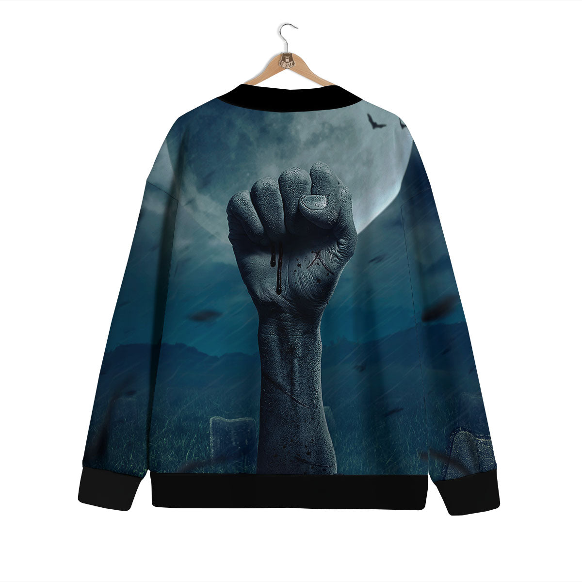 Zombie Hand Rising From Grave Print Cardigan-grizzshop