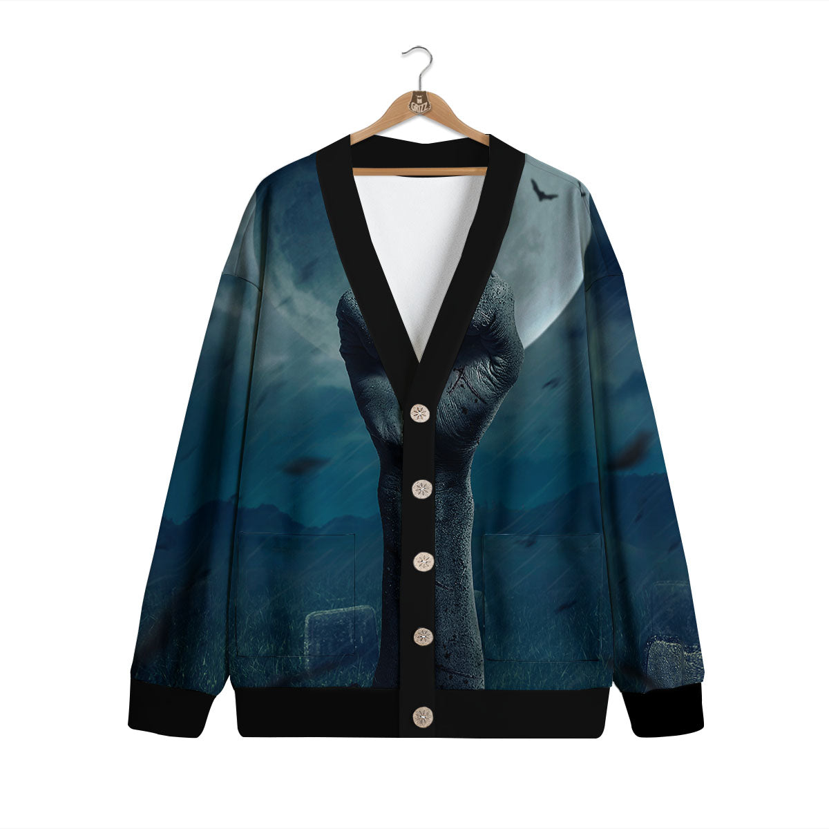 Zombie Hand Rising From Grave Print Cardigan-grizzshop