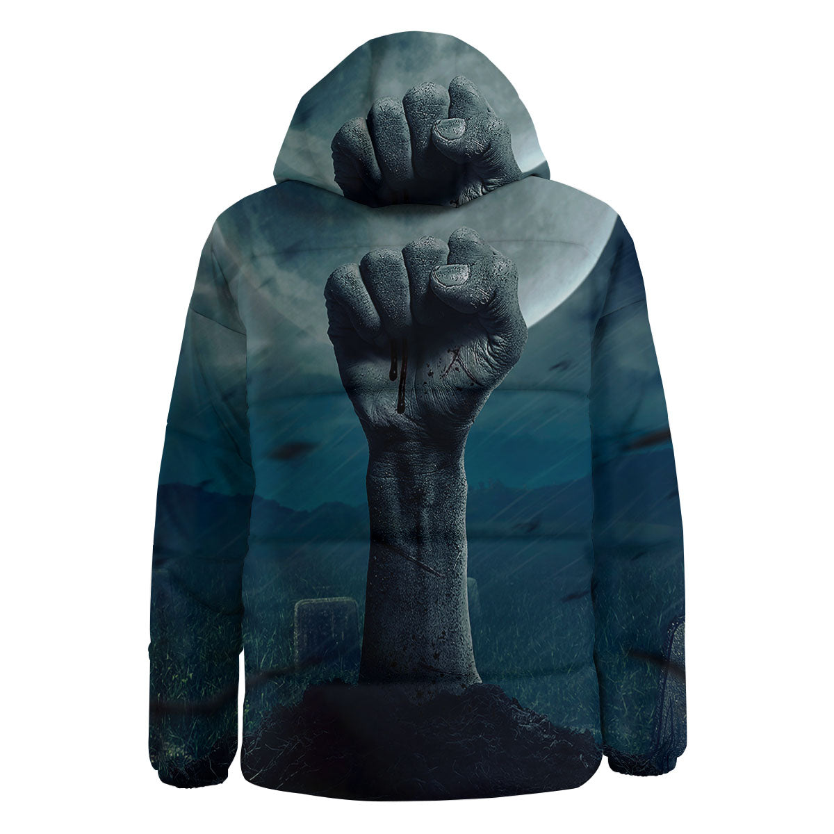 Zombie Hand Rising From Grave Print Down Jacket-grizzshop