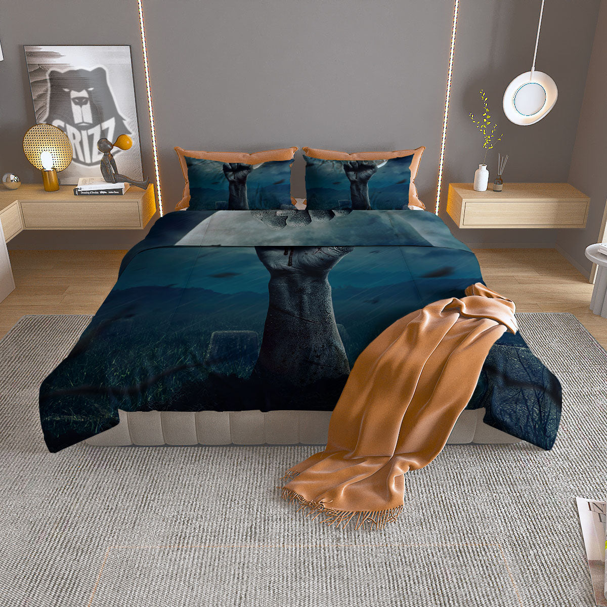 Zombie Hand Rising From Grave Print Duvet Cover Bedding Set