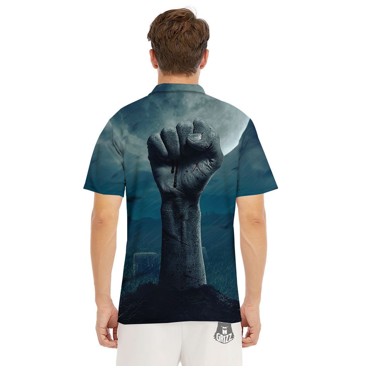 Zombie Hand Rising From Grave Print Men's Golf Shirts-grizzshop