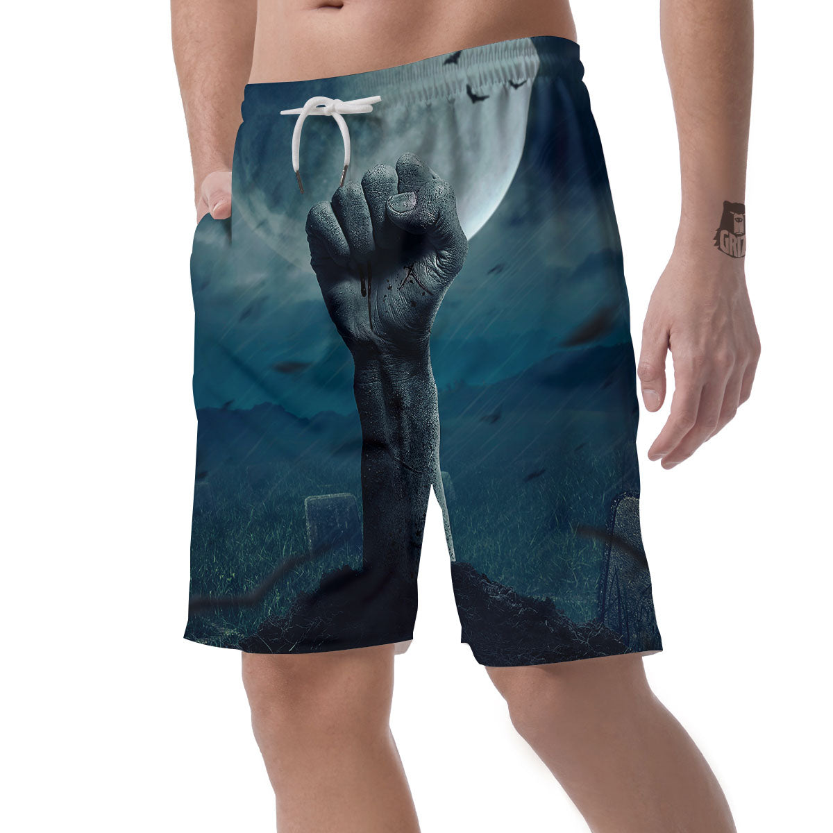 Zombie Hand Rising From Grave Print Men's Shorts-grizzshop