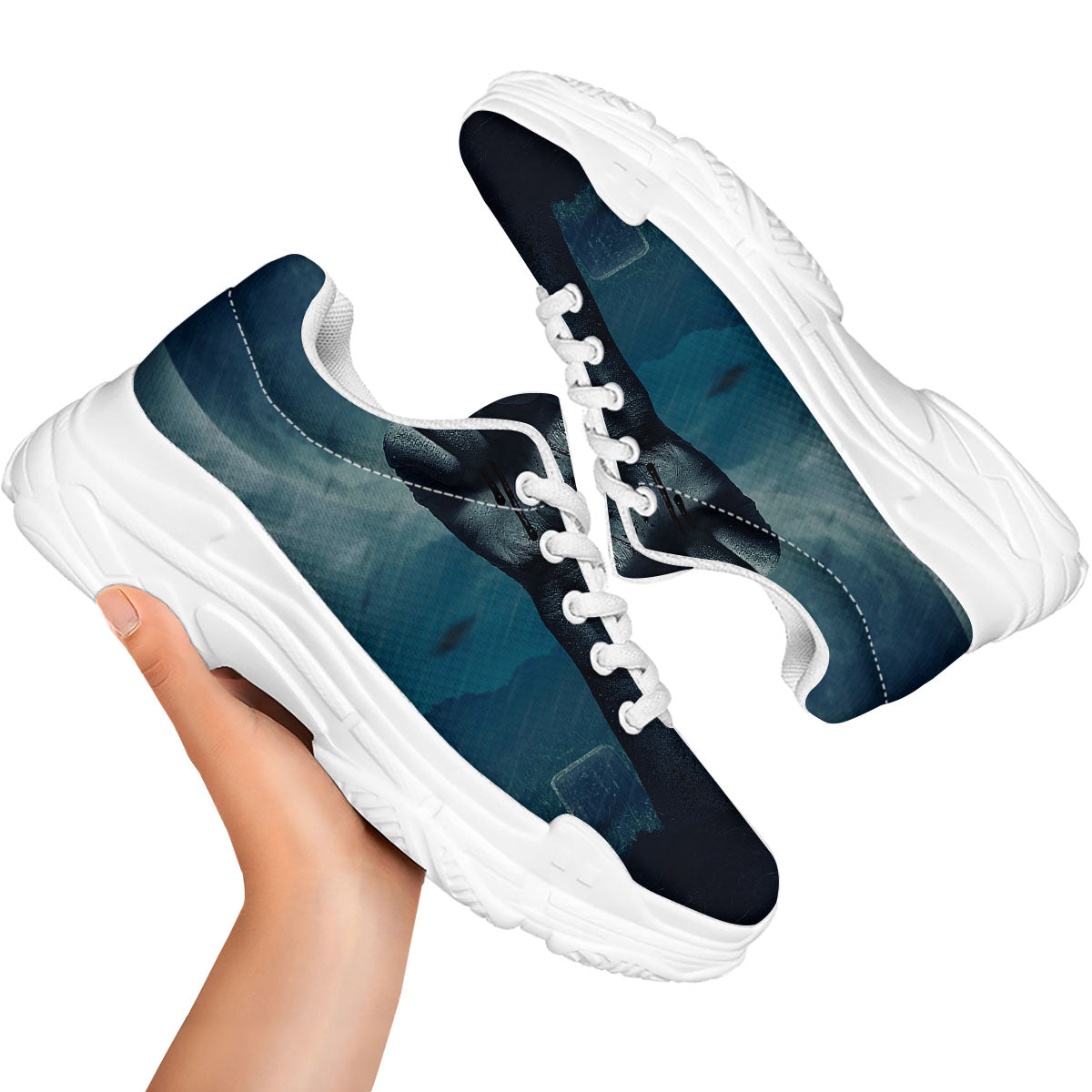 Zombie Hand Rising From Grave Print White Chunky Shoes-grizzshop