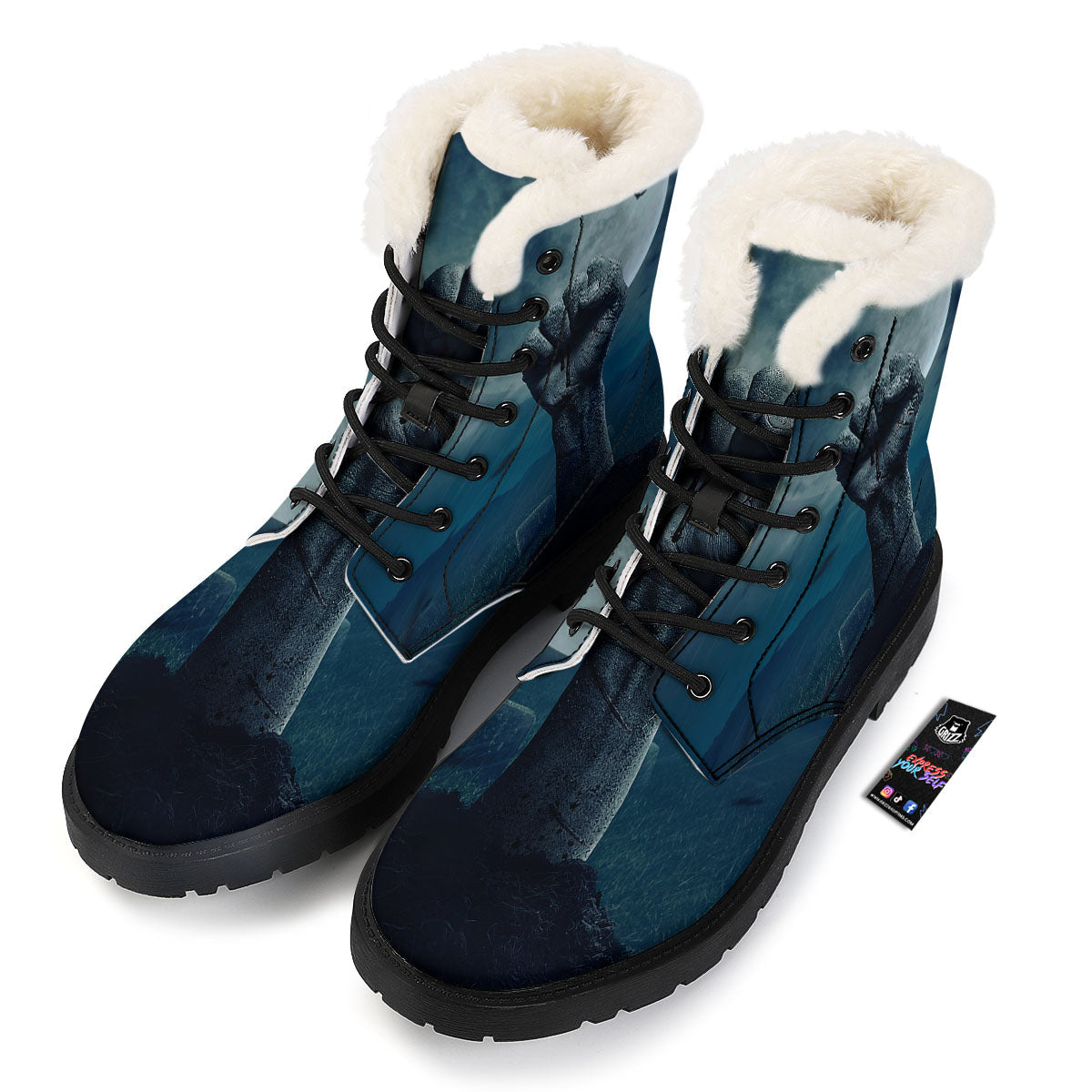 Zombie Hand Rising From Grave Print Winter Boots-grizzshop