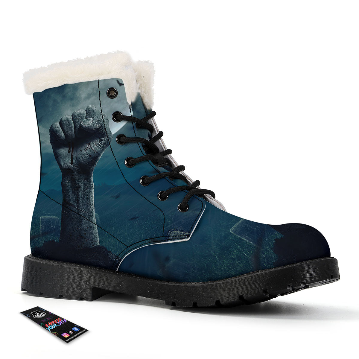 Zombie Hand Rising From Grave Print Winter Boots-grizzshop