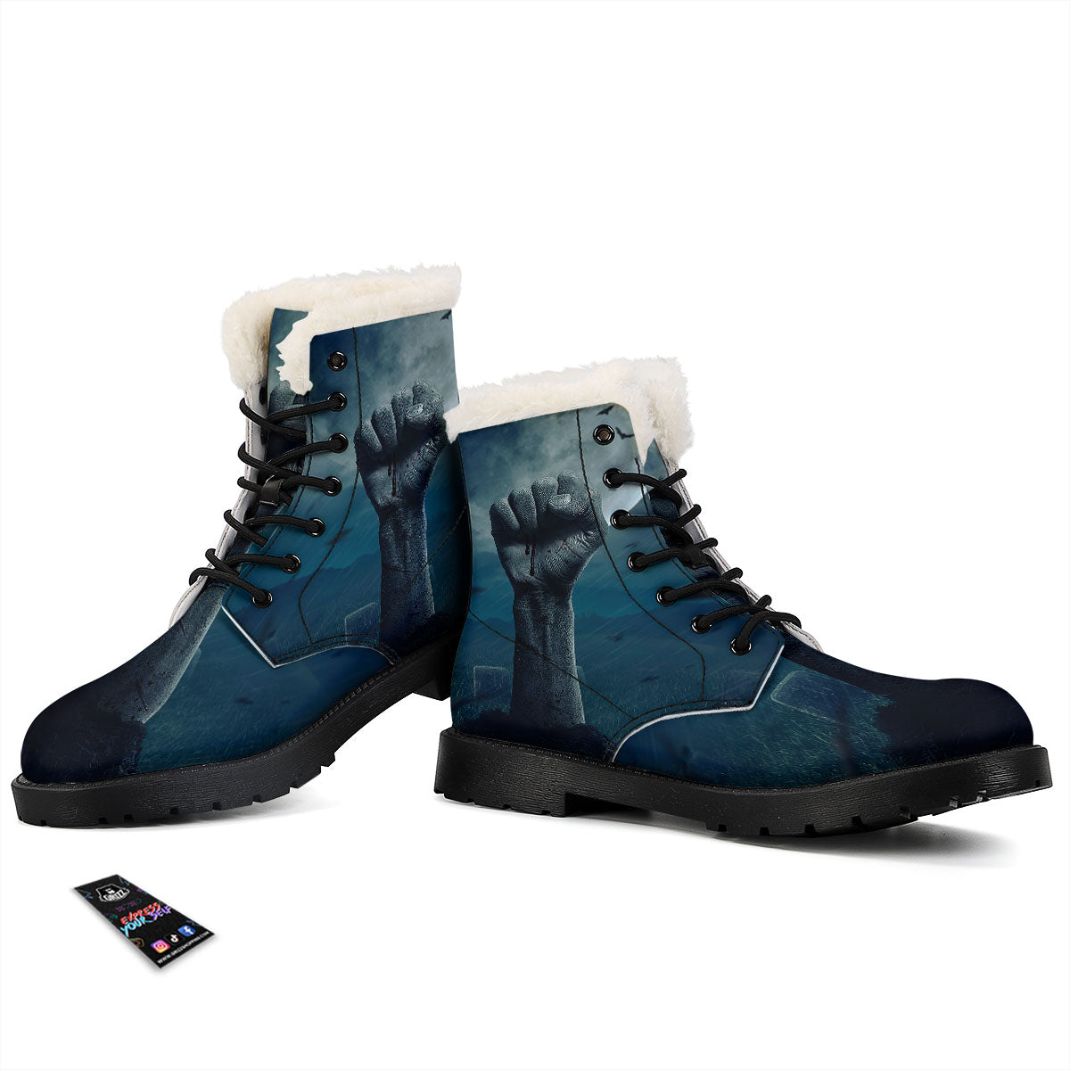Zombie Hand Rising From Grave Print Winter Boots-grizzshop