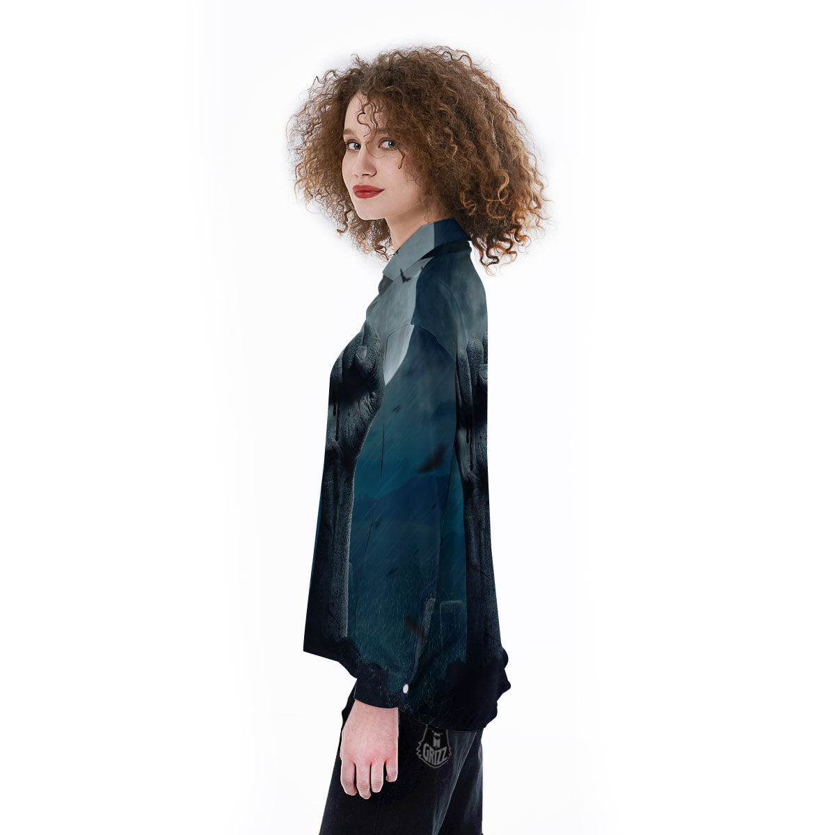 Zombie Hand Rising From Grave Print Women's Long Sleeve Shirts-grizzshop