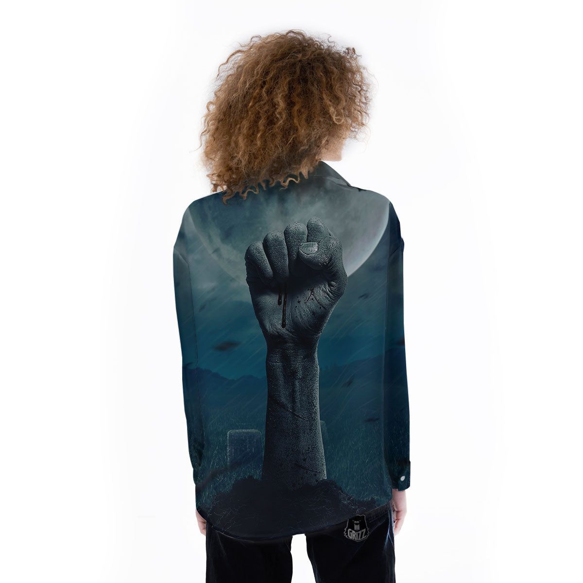 Zombie Hand Rising From Grave Print Women's Long Sleeve Shirts-grizzshop