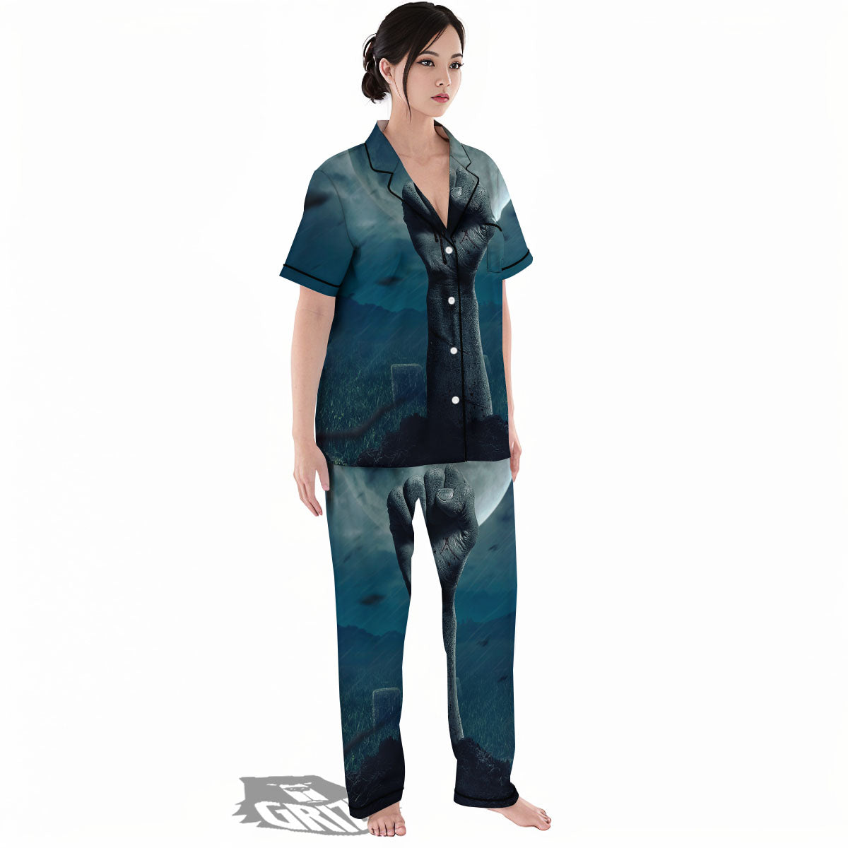 Zombie Hand Rising From Grave Print Women's Pajamas Set-grizzshop