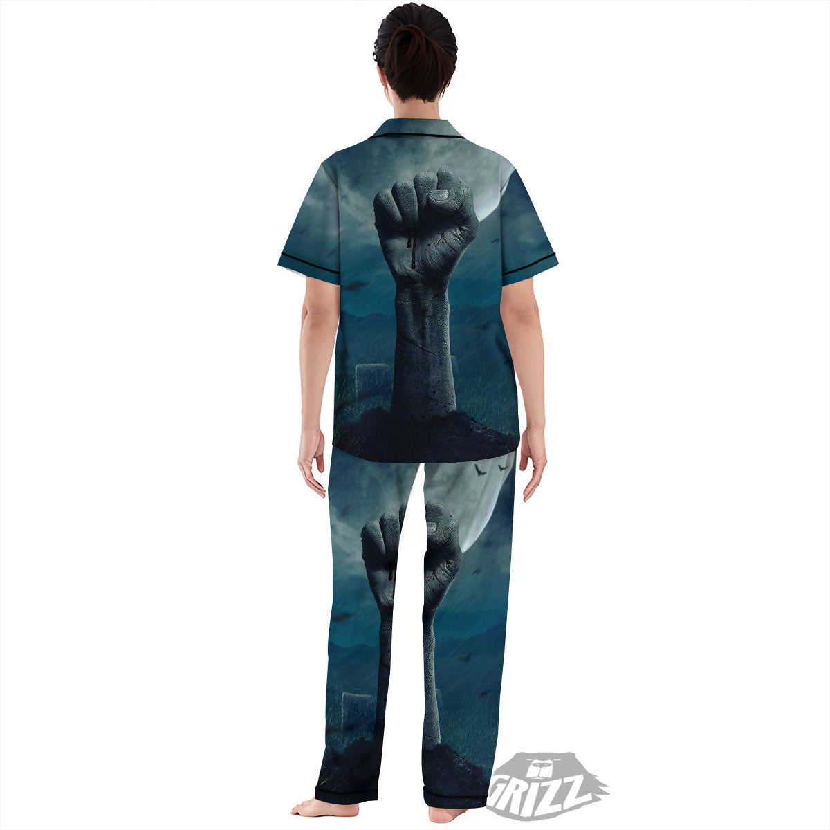 Zombie Hand Rising From Grave Print Women's Pajamas Set-grizzshop