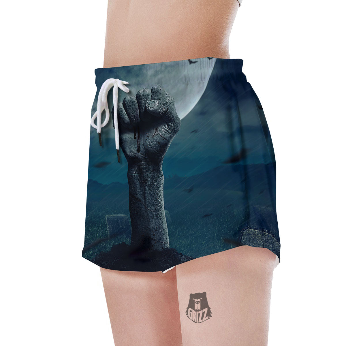 Zombie Hand Rising From Grave Print Women's Shorts-grizzshop