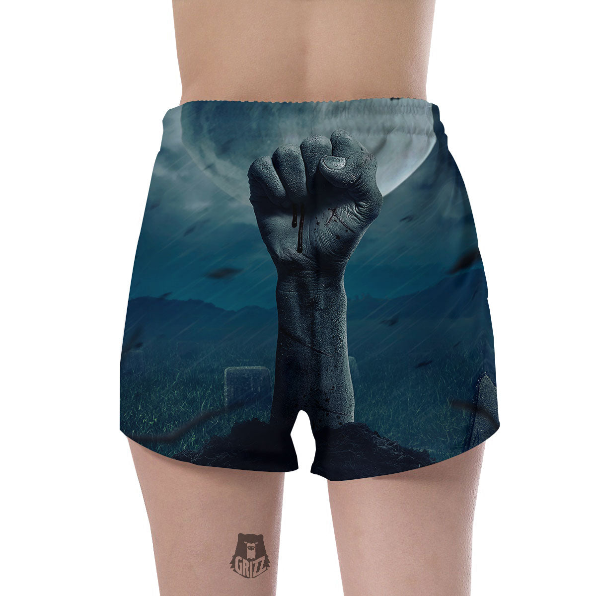 Zombie Hand Rising From Grave Print Women's Shorts-grizzshop