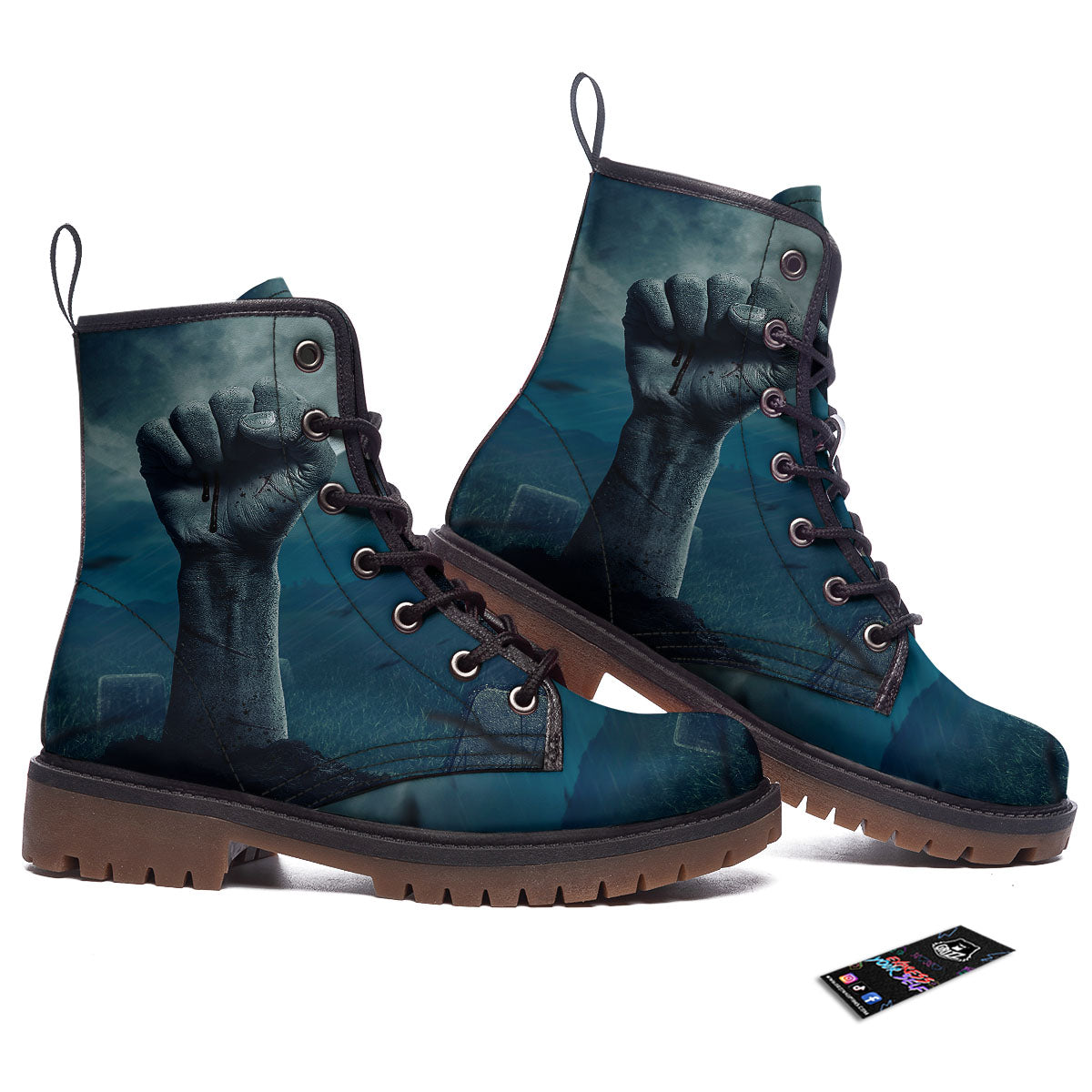 Zombie Hand Rising From Grave Print Work Boots-grizzshop