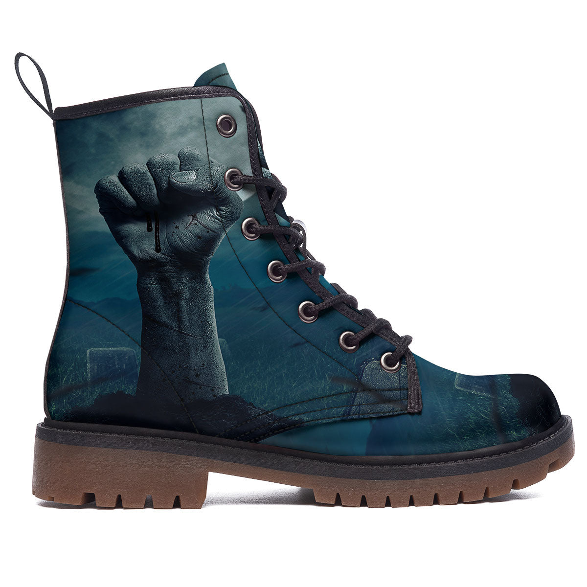 Zombie Hand Rising From Grave Print Work Boots-grizzshop