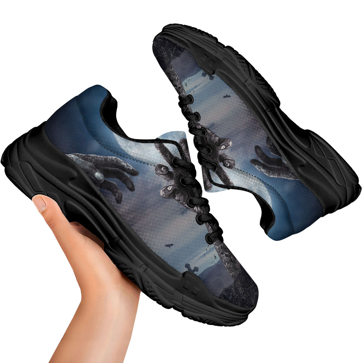 Zombie Hands Halloween Print Black Chunky Shoes-grizzshop
