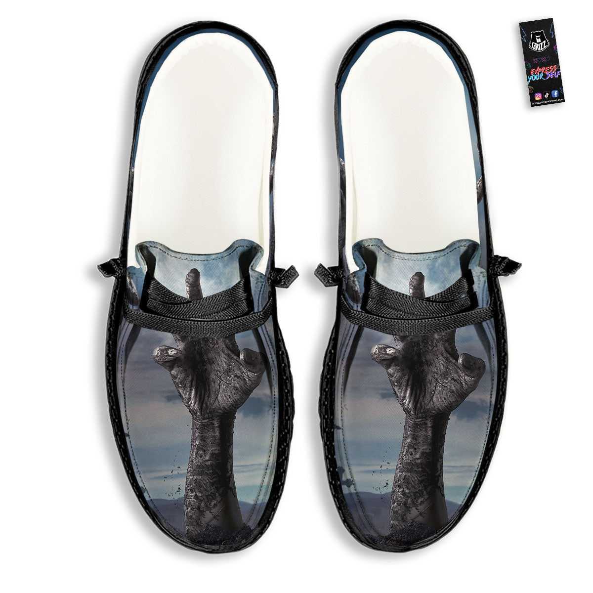 Zombie Hands Halloween Print Black Loafers-grizzshop