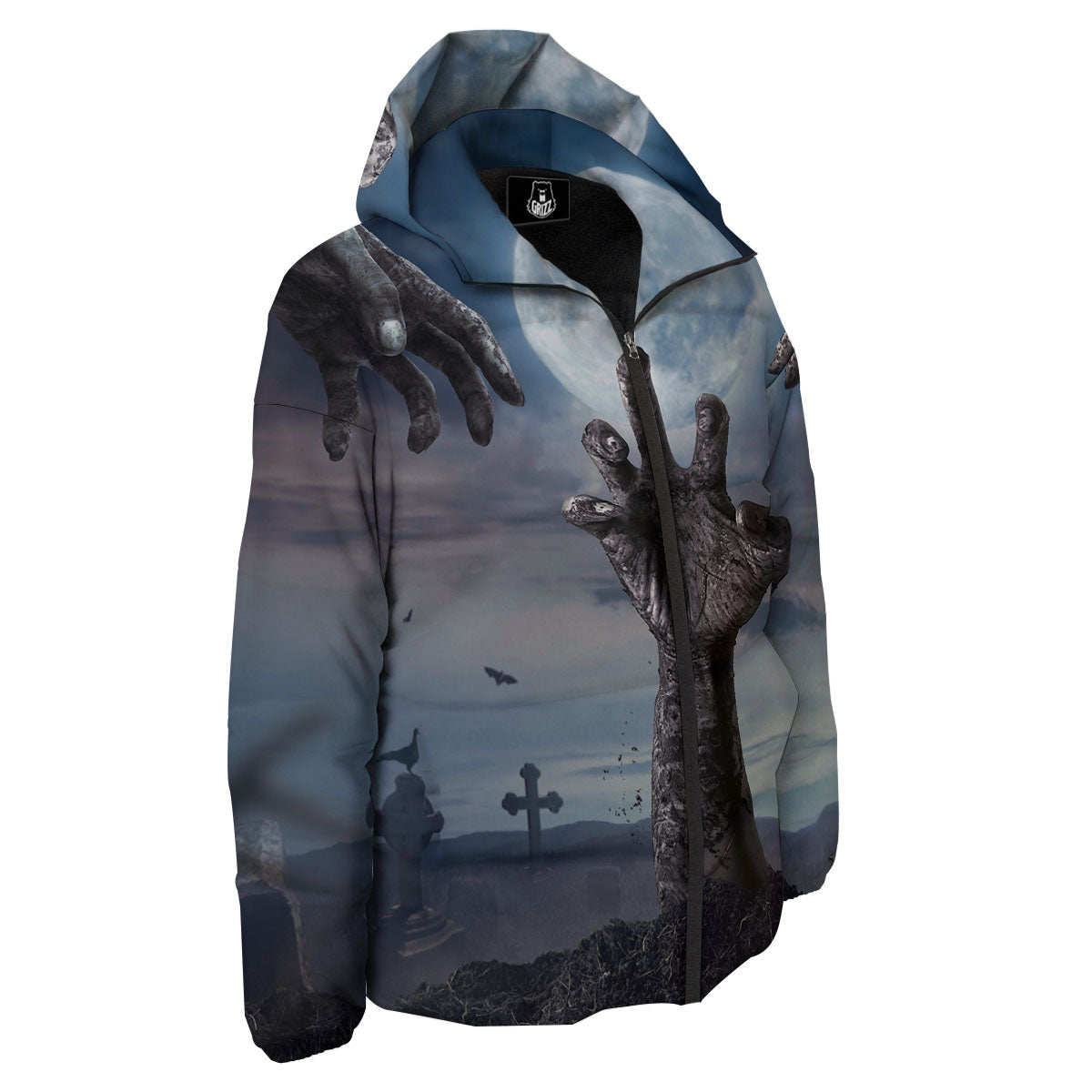 Zombie Hands Halloween Print Down Jacket-grizzshop