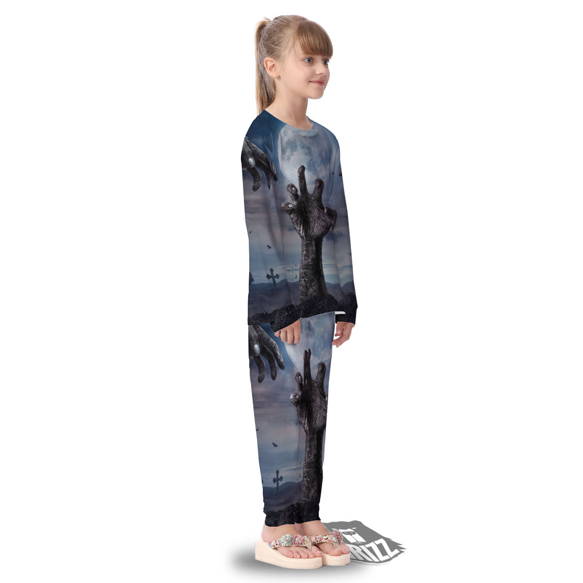Zombie Hands Halloween Print Kid's Pajamas-grizzshop