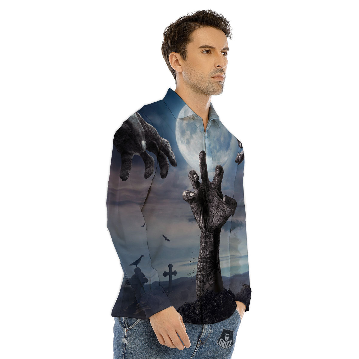 Zombie Hands Halloween Print Men's Dress Shirts-grizzshop