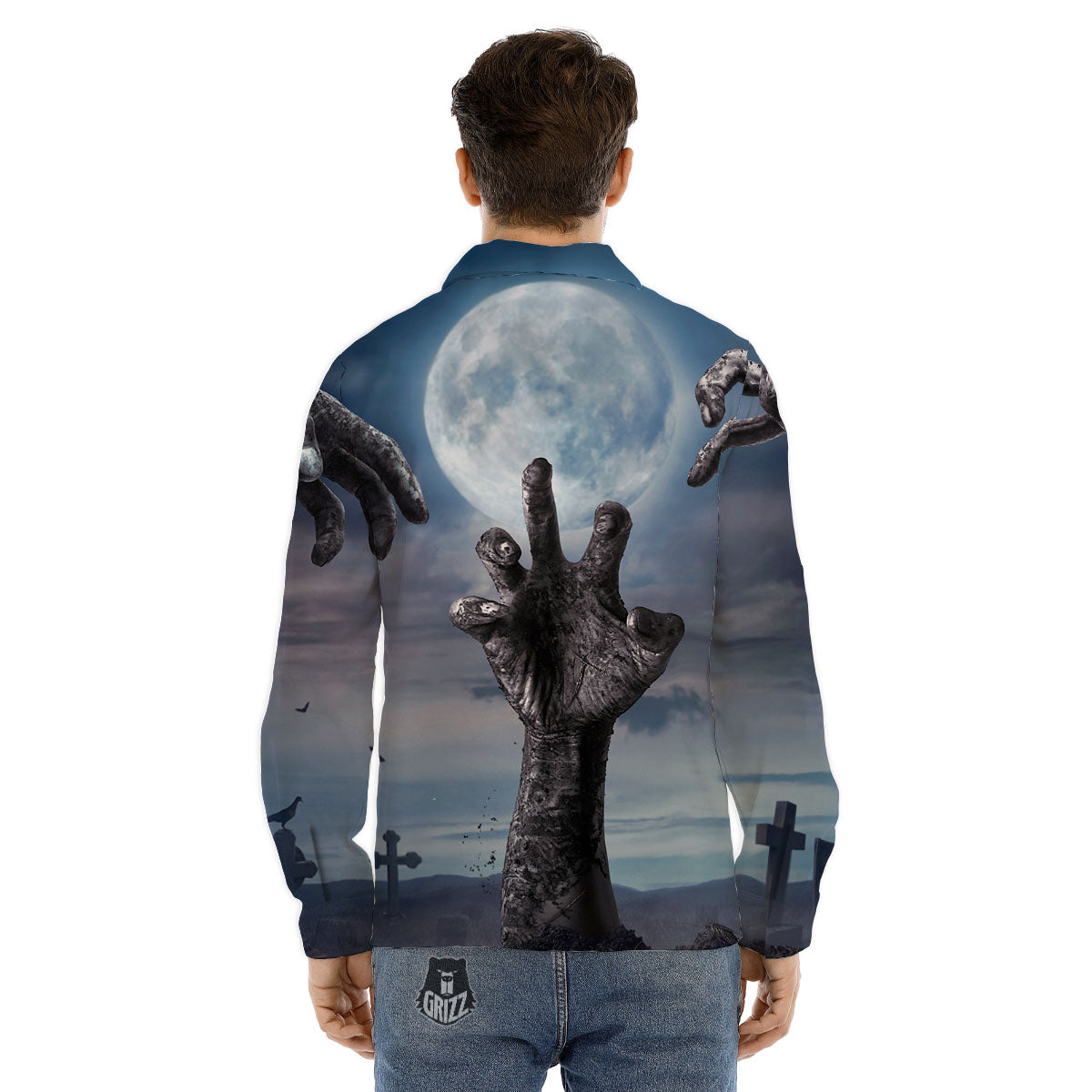 Zombie Hands Halloween Print Men's Dress Shirts-grizzshop