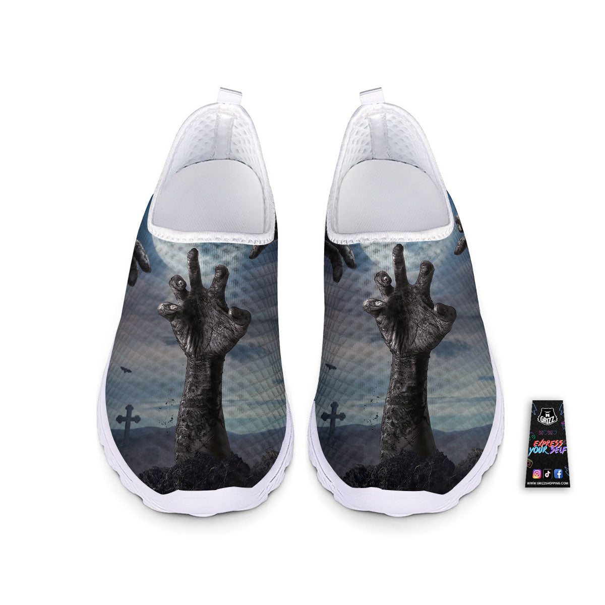 Zombie Hands Halloween Print Nurse Shoes-grizzshop