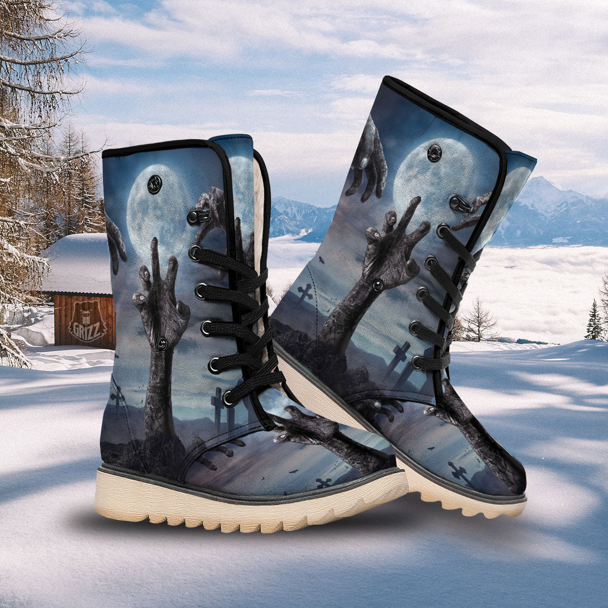 Zombie Hands Halloween Print Snow Boots-grizzshop