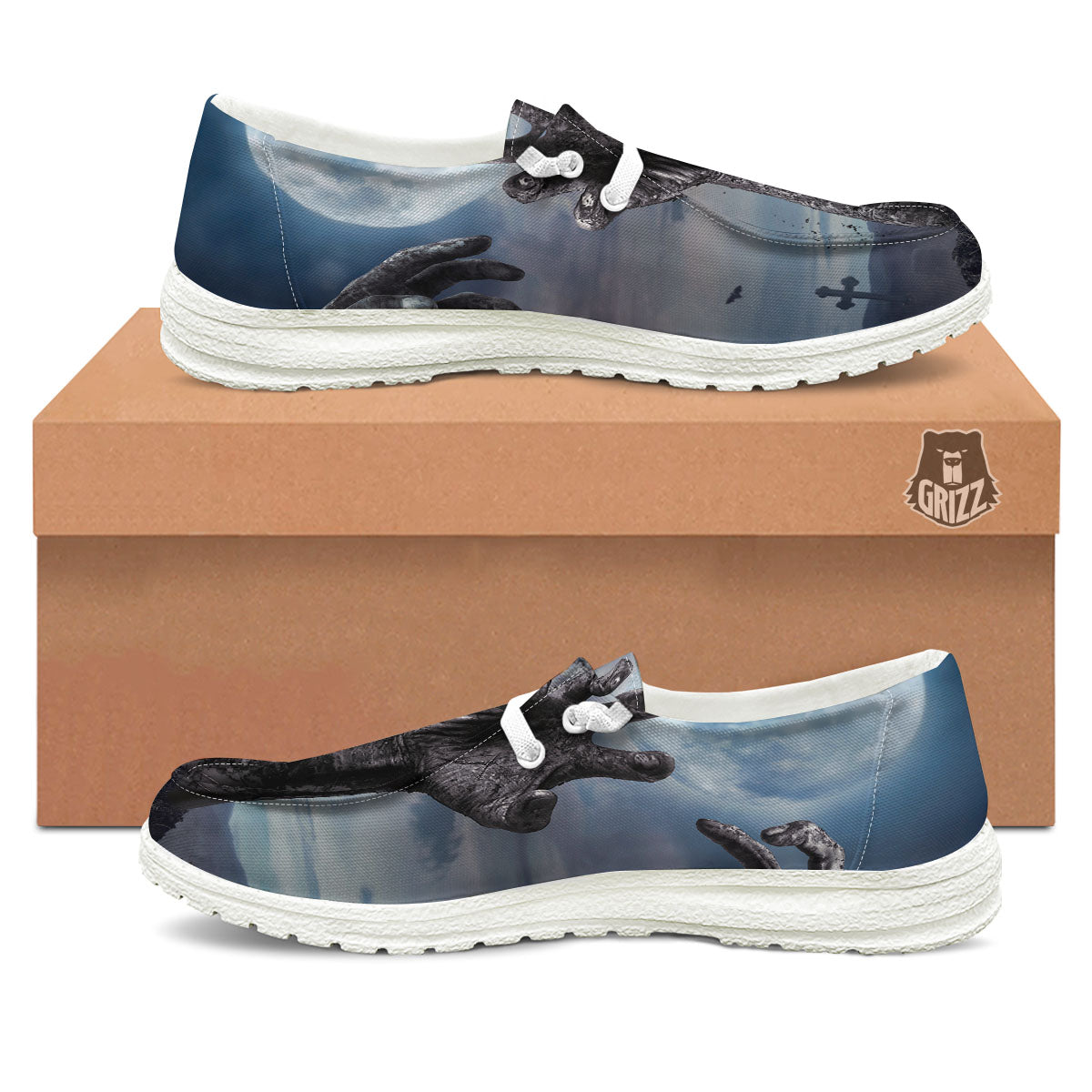 Zombie Hands Halloween Print White Loafers-grizzshop