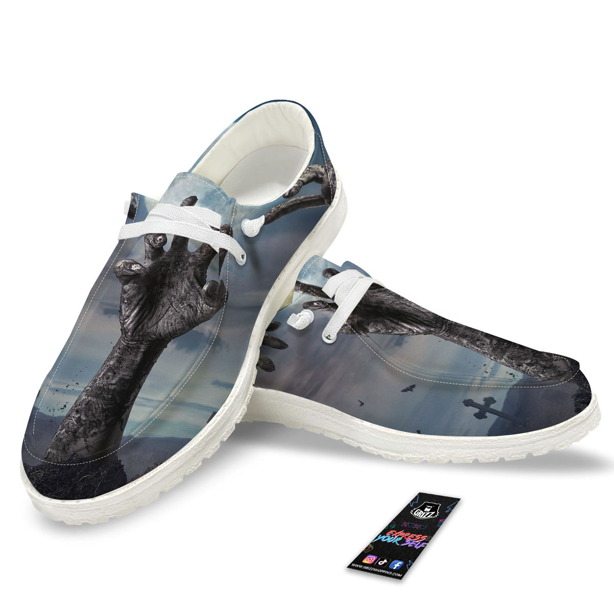 Zombie Hands Halloween Print White Loafers-grizzshop