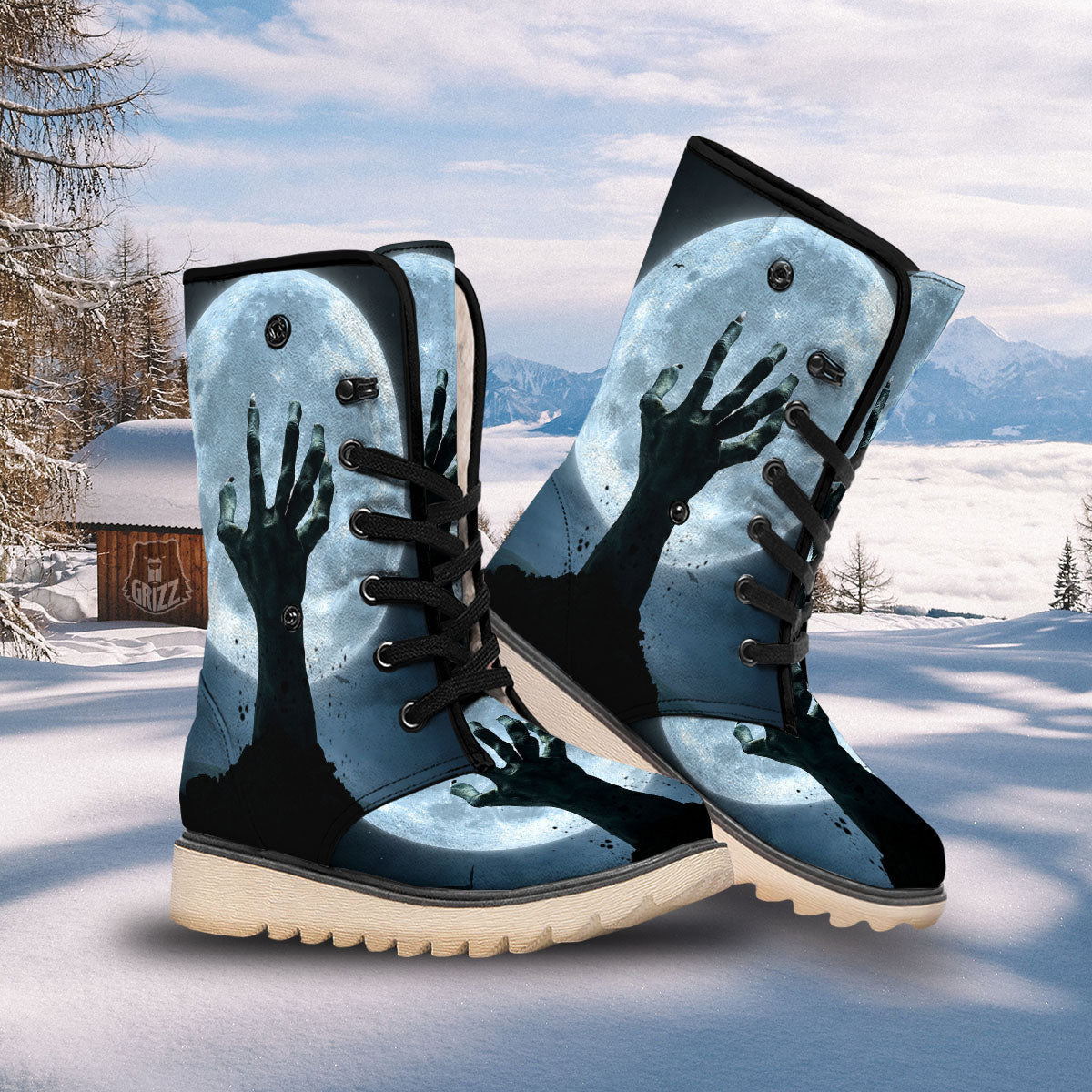 Zombie Hands Scary Print Snow Boots-grizzshop