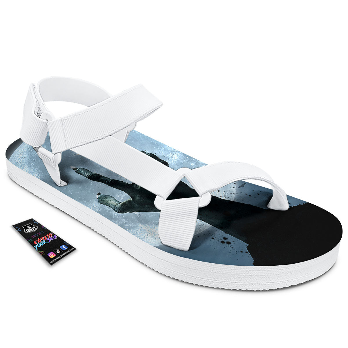 Zombie Hands Scary Print White Open Toe Sandals-grizzshop