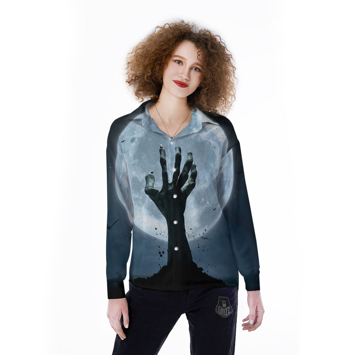Zombie Hands Scary Print Women's Long Sleeve Shirts-grizzshop