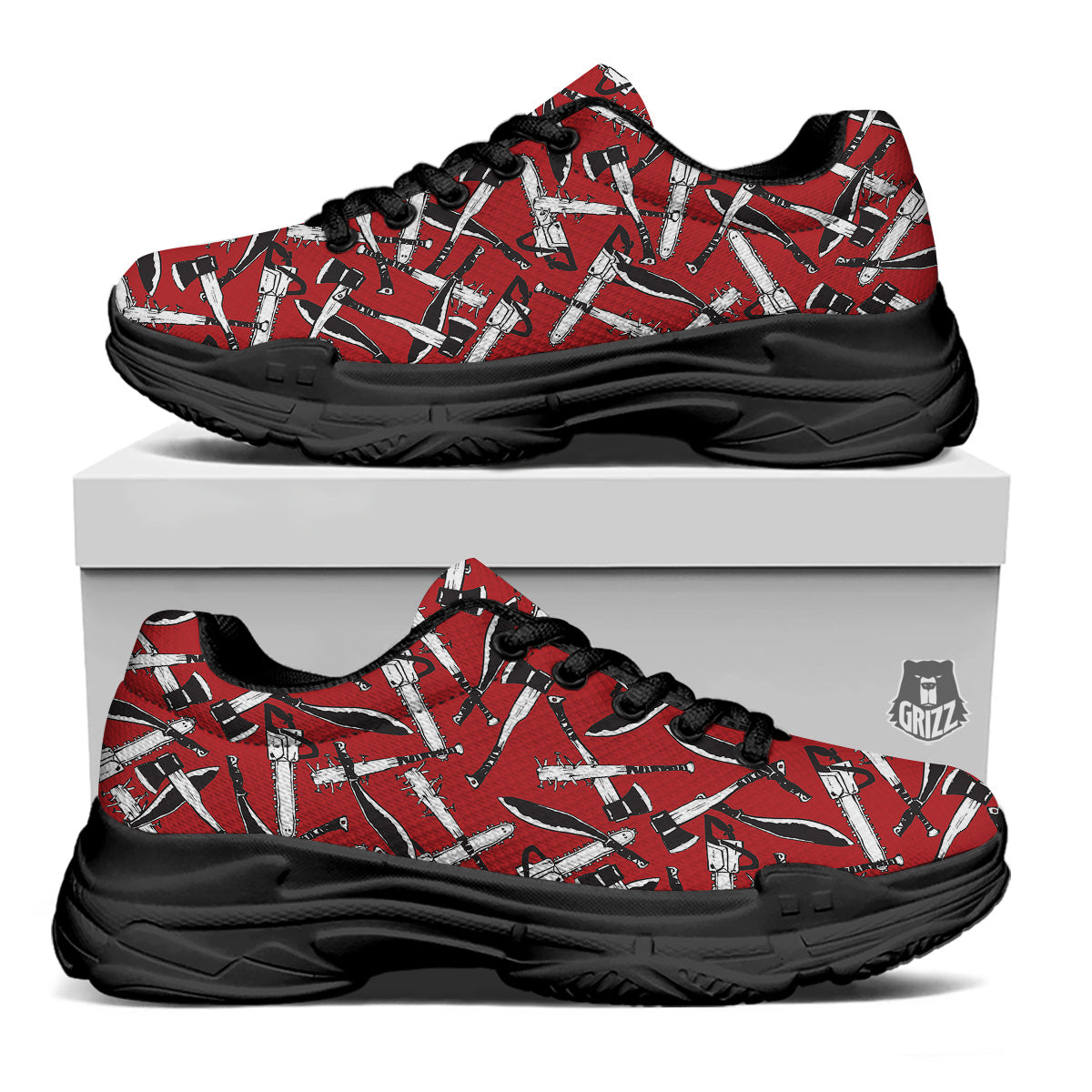 Zombie Killer Weapon Print Pattern Black Chunky Shoes-grizzshop