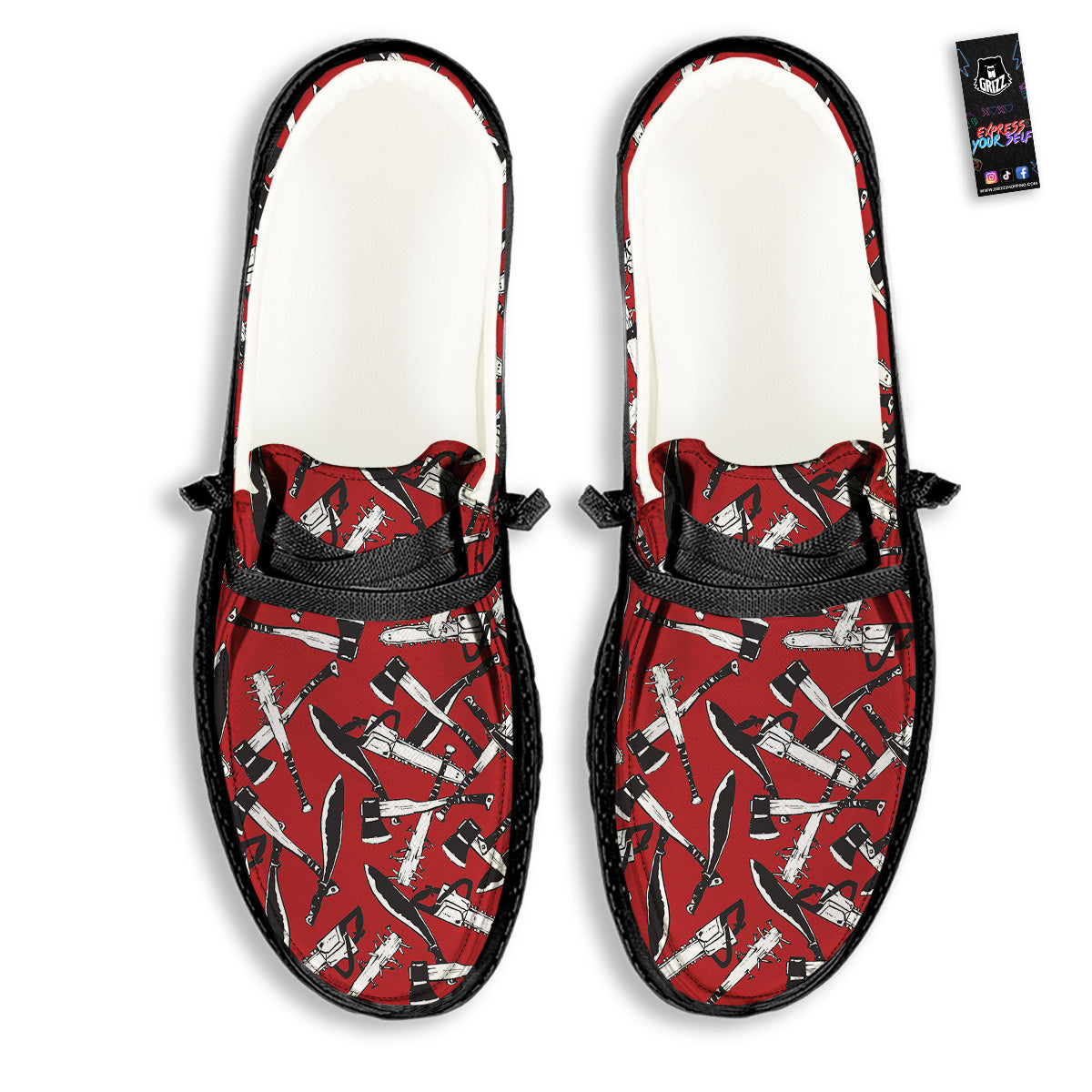Zombie Killer Weapon Print Pattern Black Loafers-grizzshop