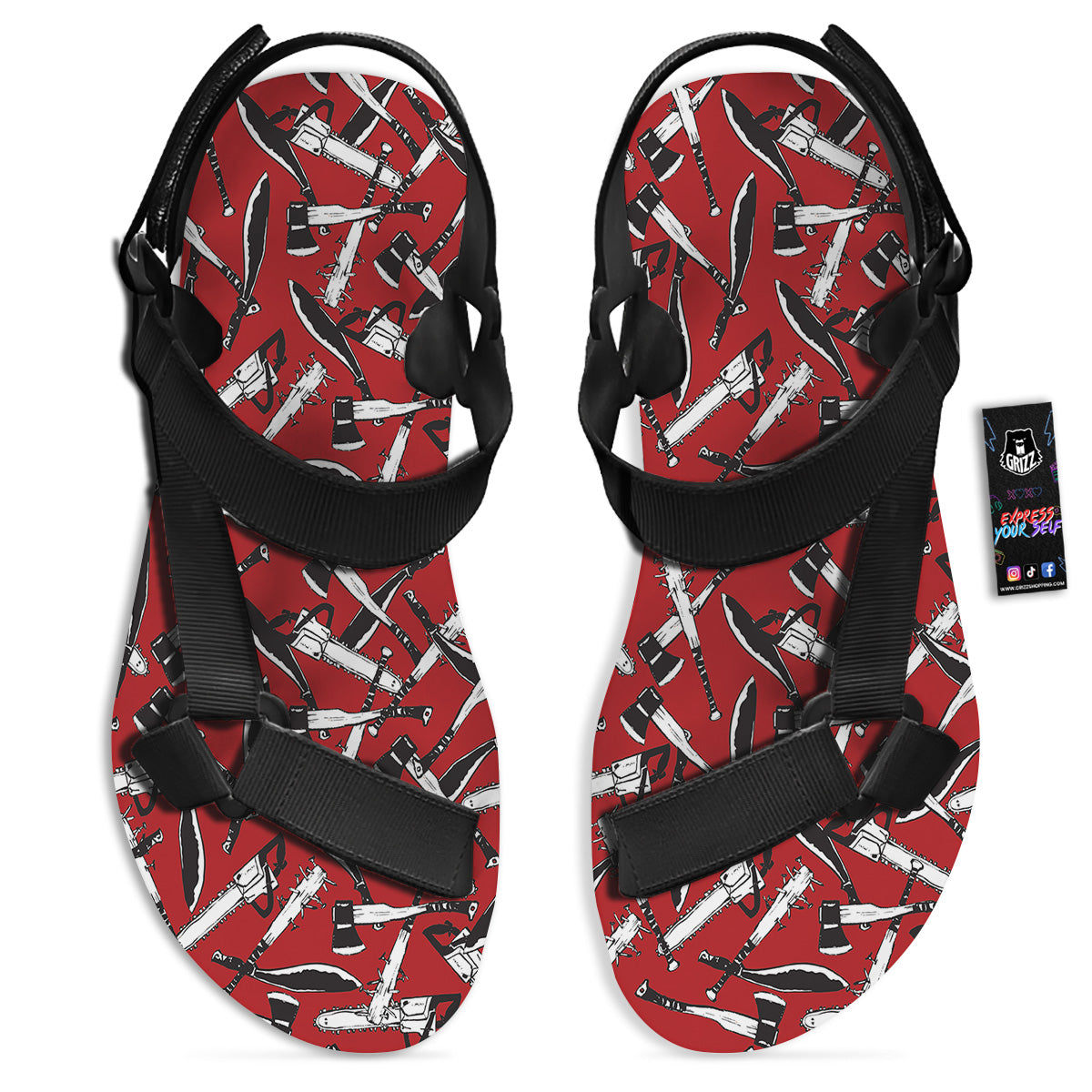 Zombie Killer Weapon Print Pattern Black Open Toe Sandals-grizzshop