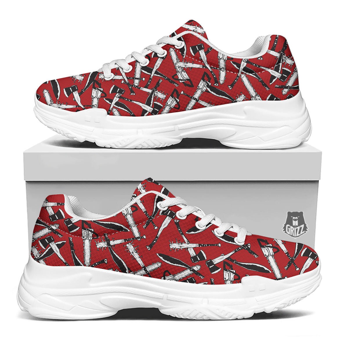 Zombie Killer Weapon Print Pattern White Chunky Shoes-grizzshop