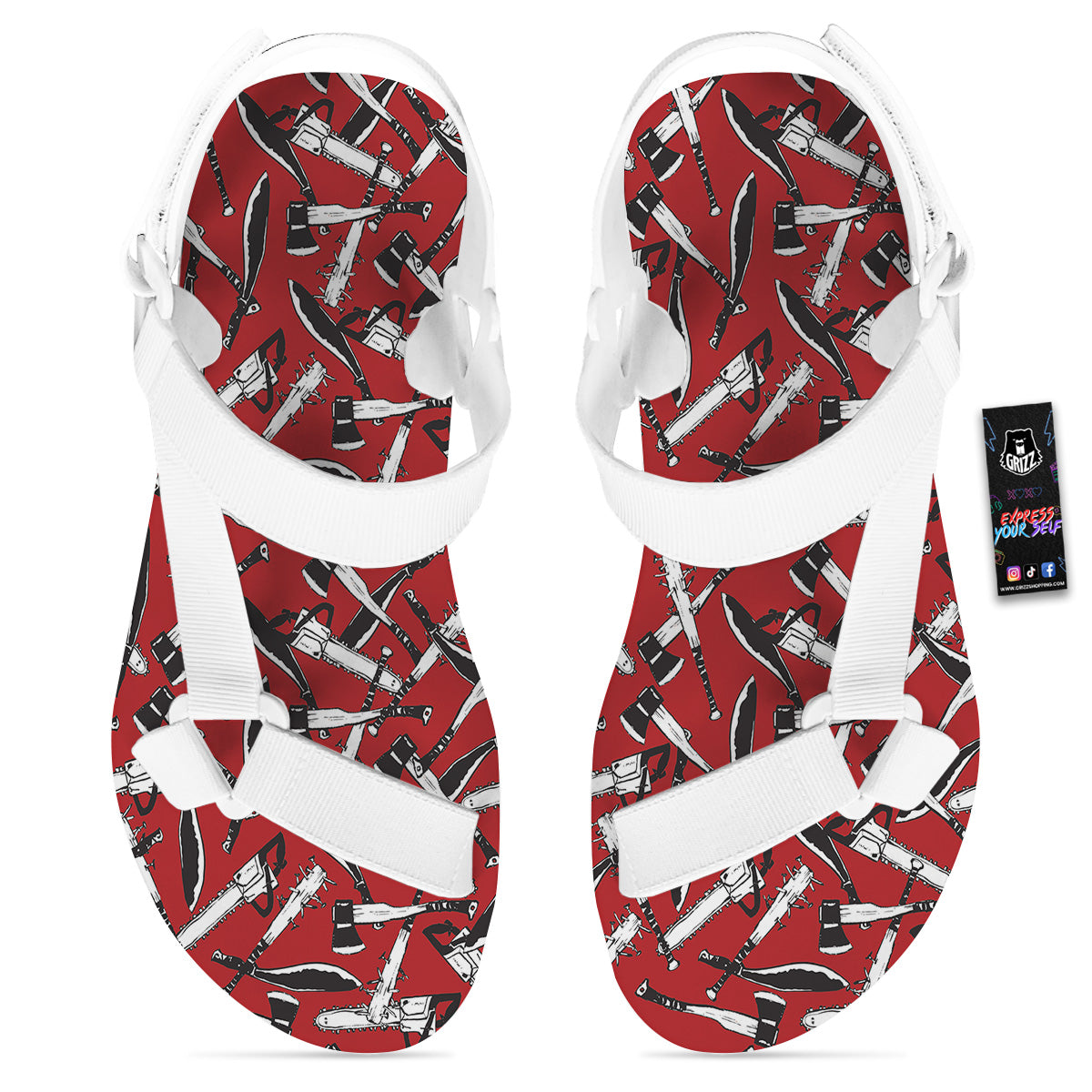 Zombie Killer Weapon Print Pattern White Open Toe Sandals-grizzshop
