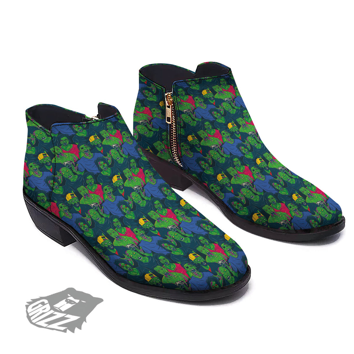 Zombie Print Pattern Ankle Boots-grizzshop