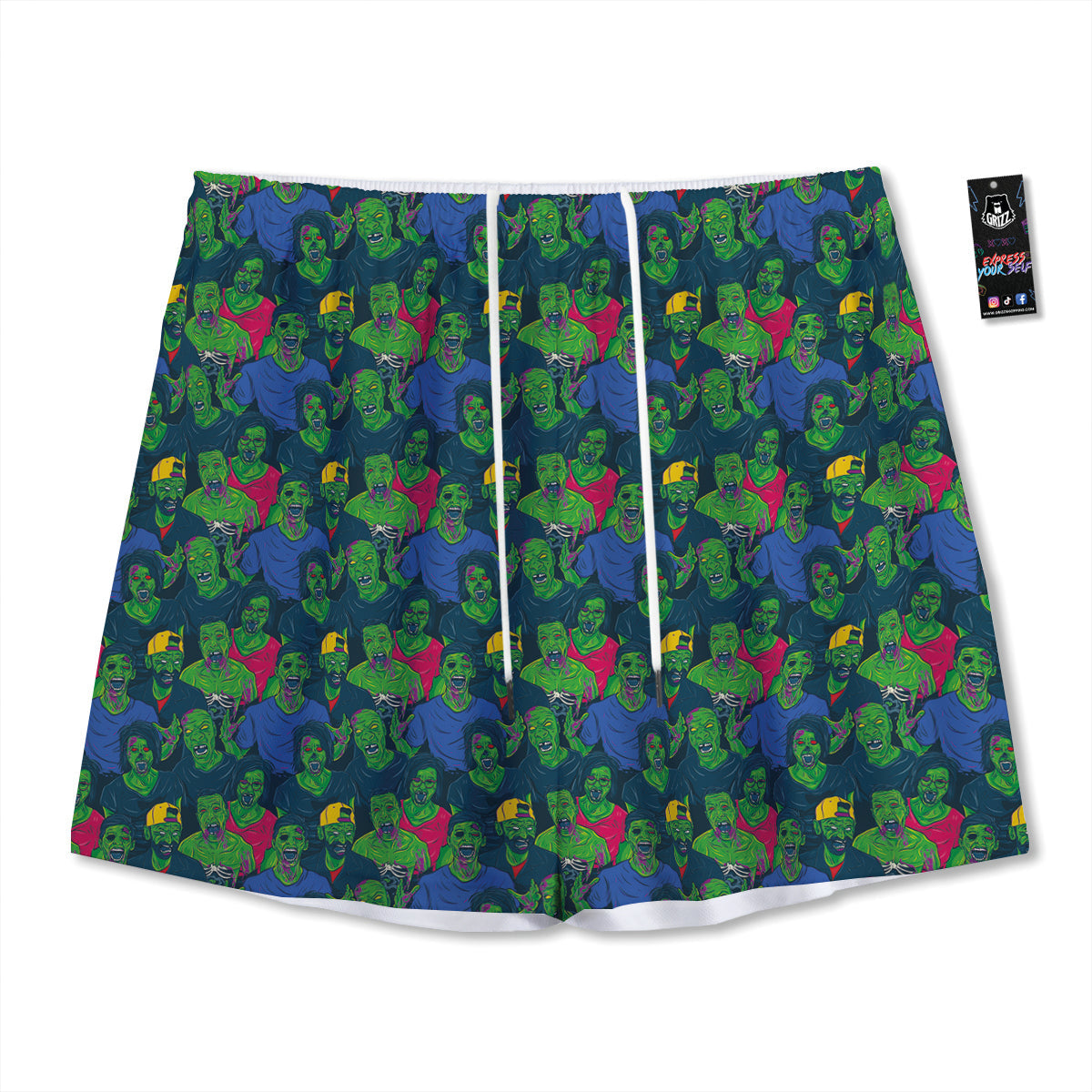 Zombie Print Pattern Mesh Shorts-grizzshop