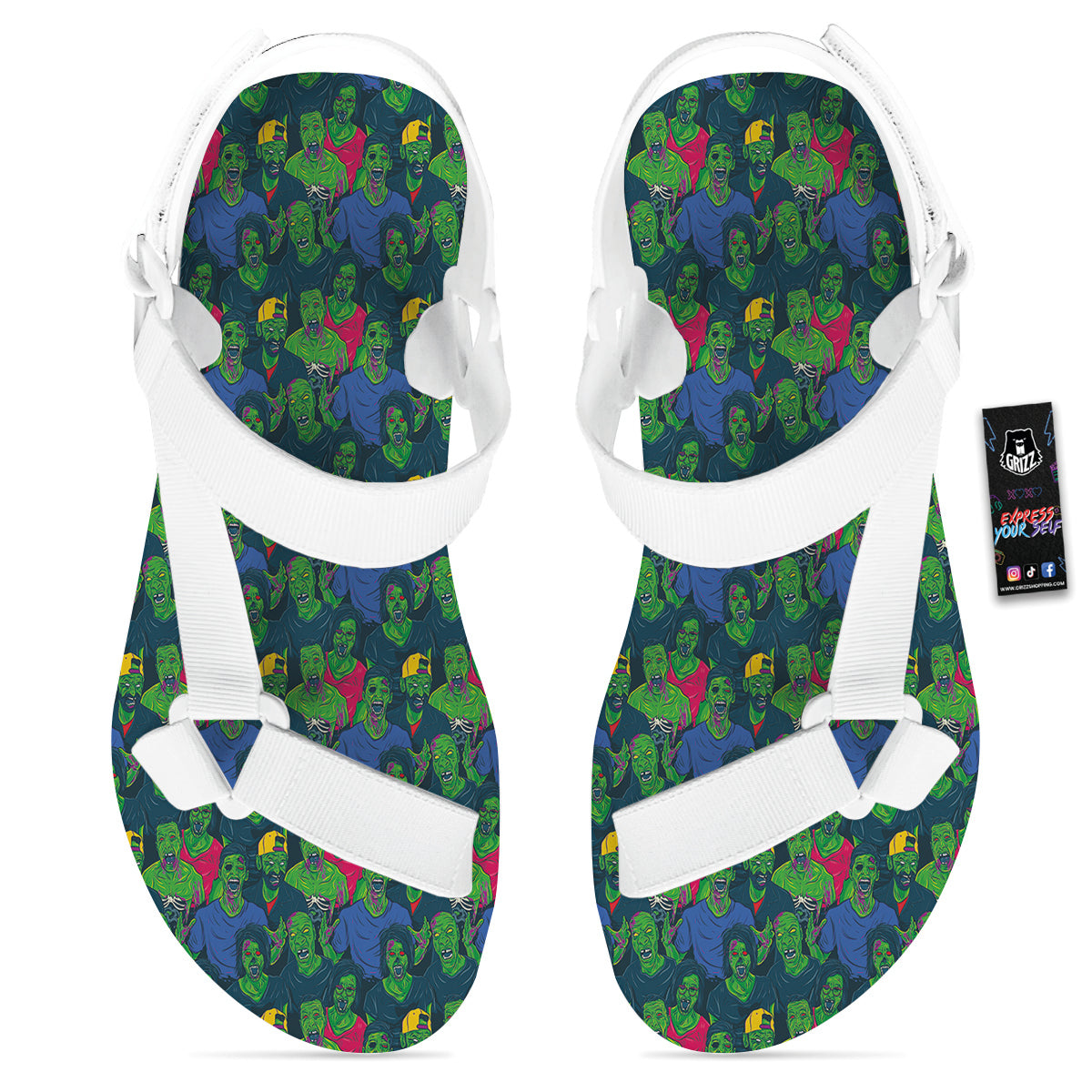 Zombie Print Pattern White Open Toe Sandals-grizzshop