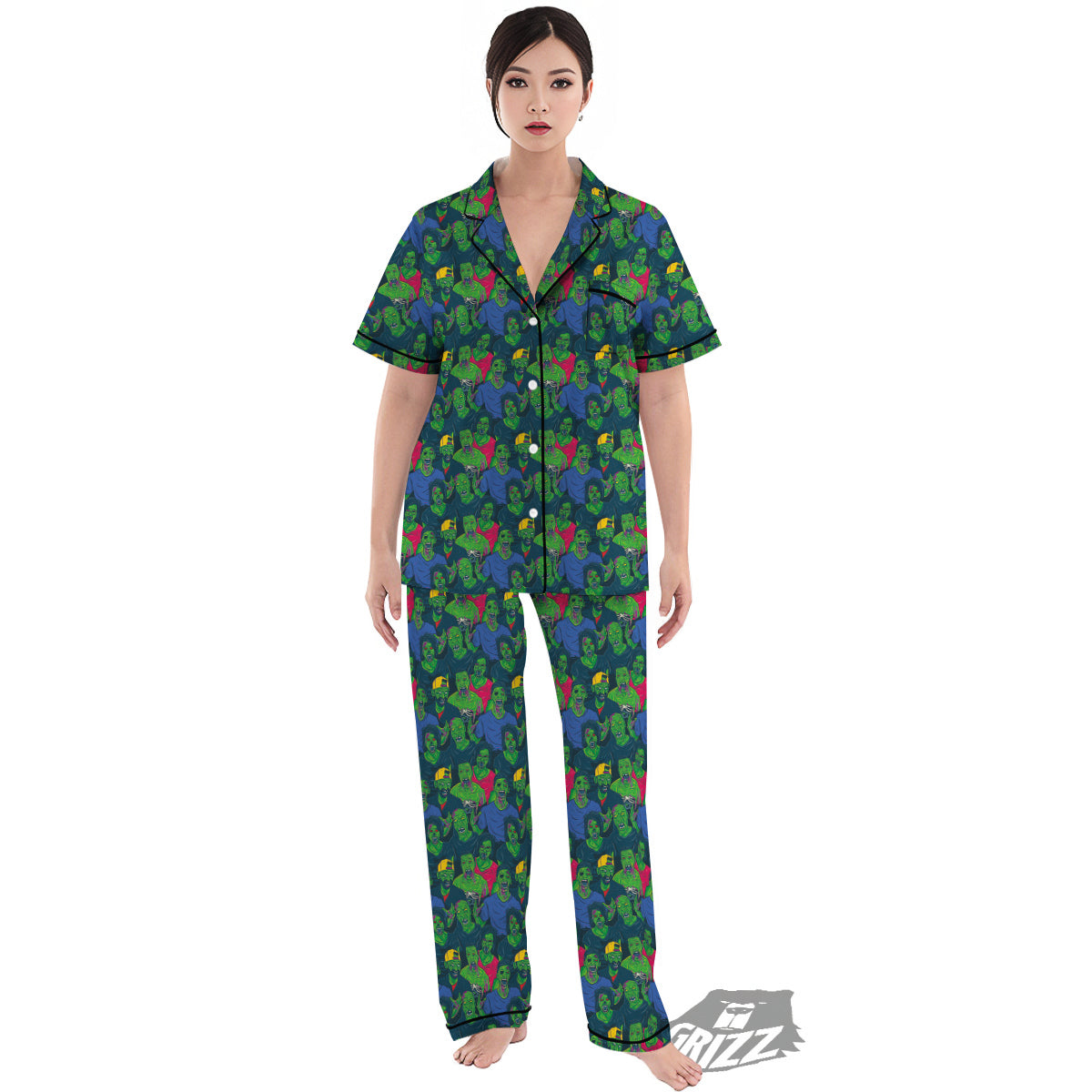 Zombie Print Pattern Women's Pajamas Set-grizzshop