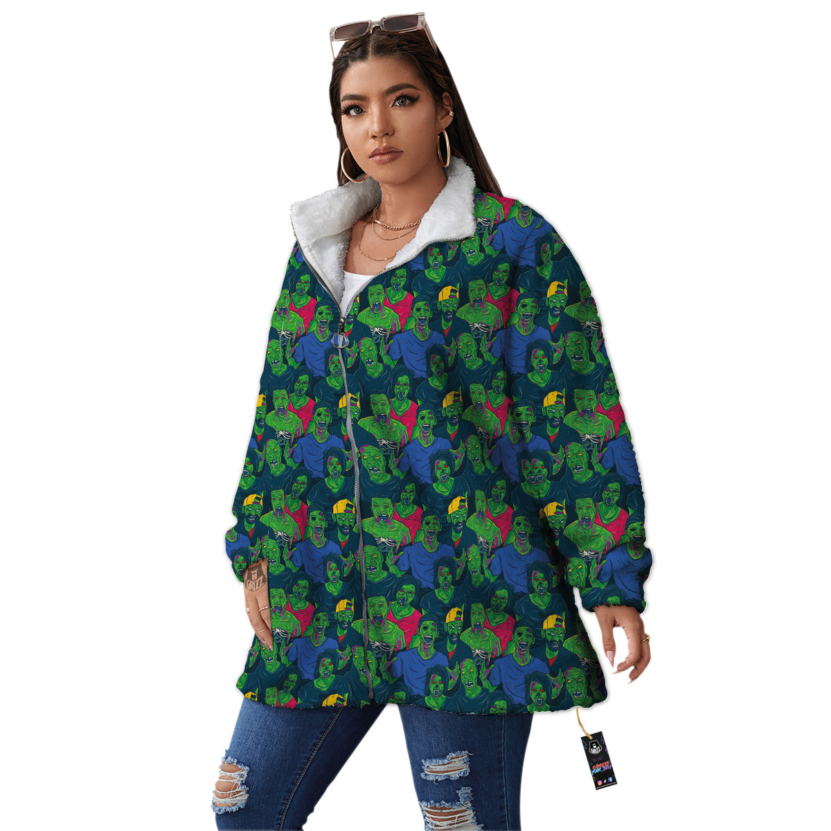 Zombie Print Pattern Women's Sherpa Jacket-grizzshop