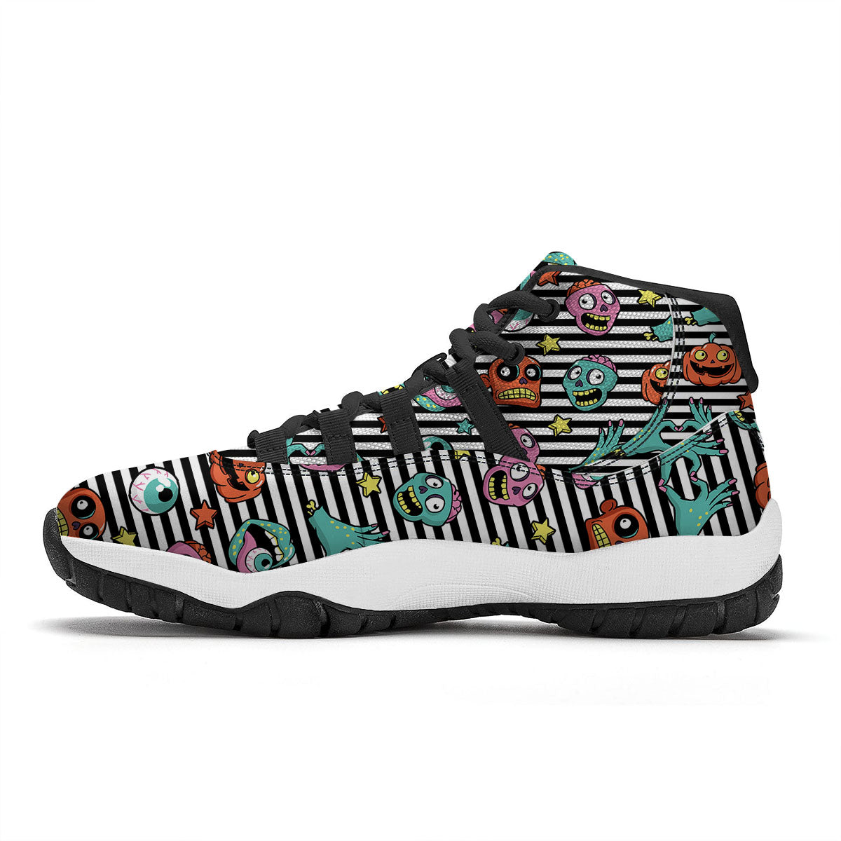 Zombie Striped Halloween Print Pattern Black Bball Shoes-grizzshop